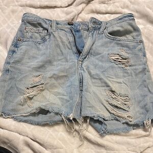 Distressed Light Blue Jean Shorts